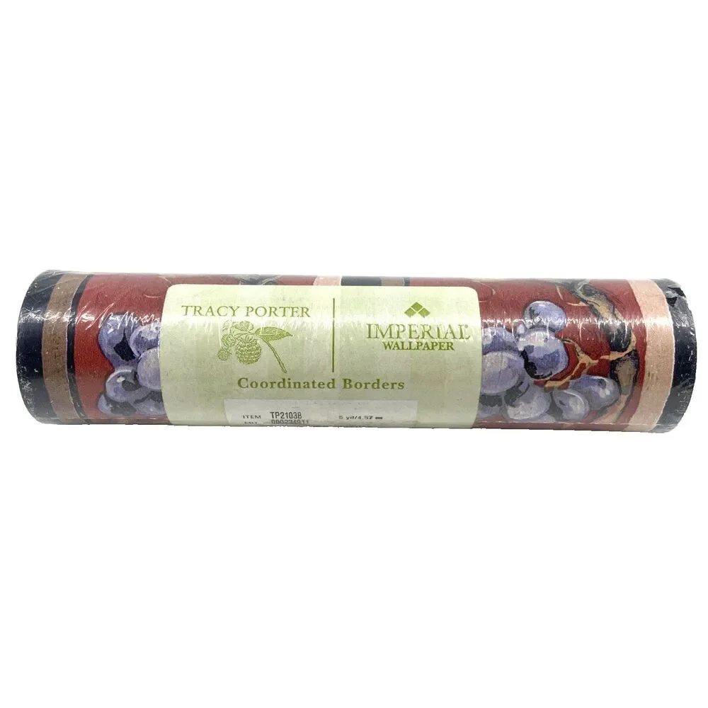 Wallpaper Border Deep Red Purple Grapes Leaves Country Vineyard Dark Moody